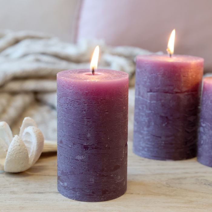 Plum Rustic Macon Pillar Candle - 10cm