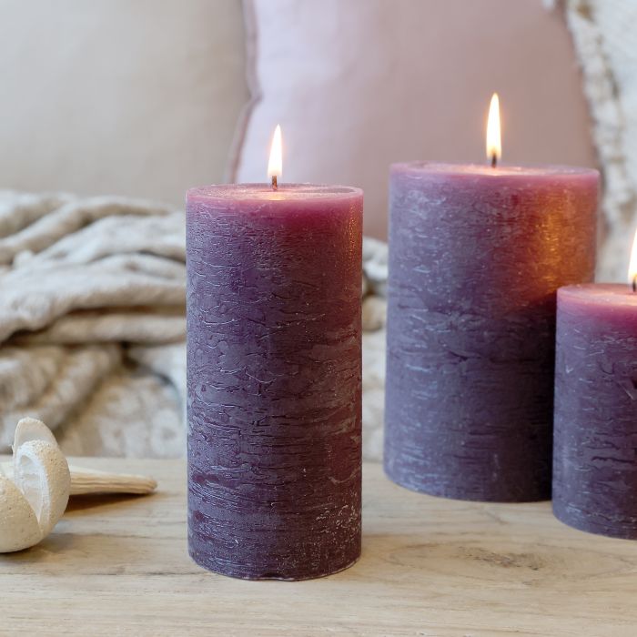 Plum Rustic Macon Pillar Candle - 15cm