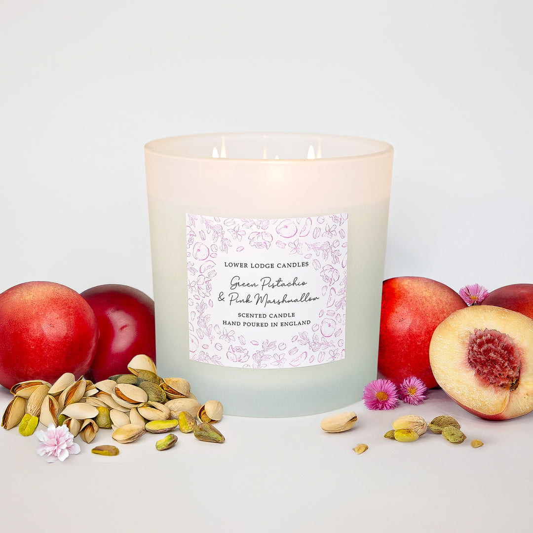 Green Pistachio and Pink Marshmallow 3 Wick Scented Candle