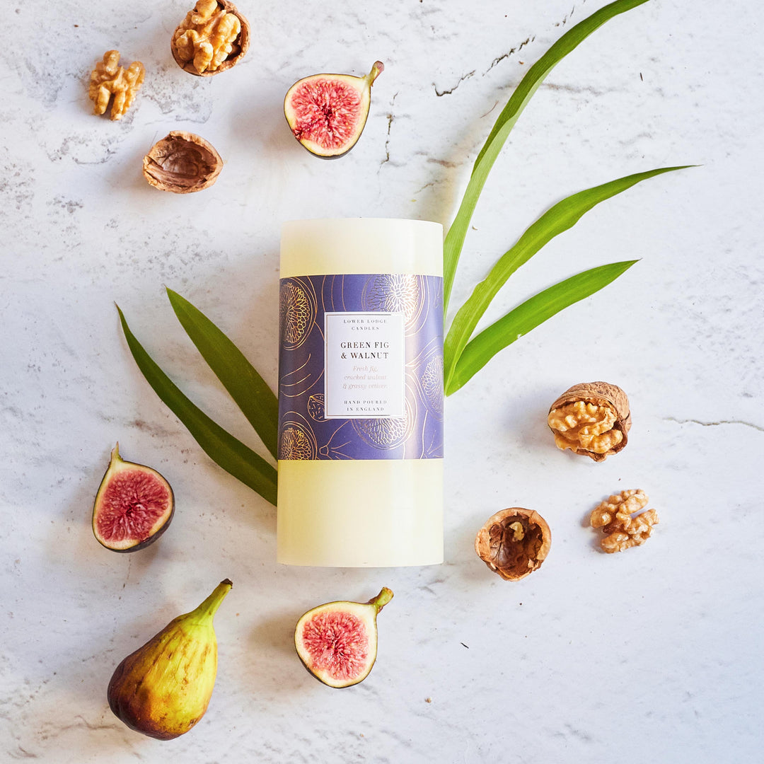 Green Fig & Walnut Scented Pillar Candle - Pillars - Lower Lodge Candles