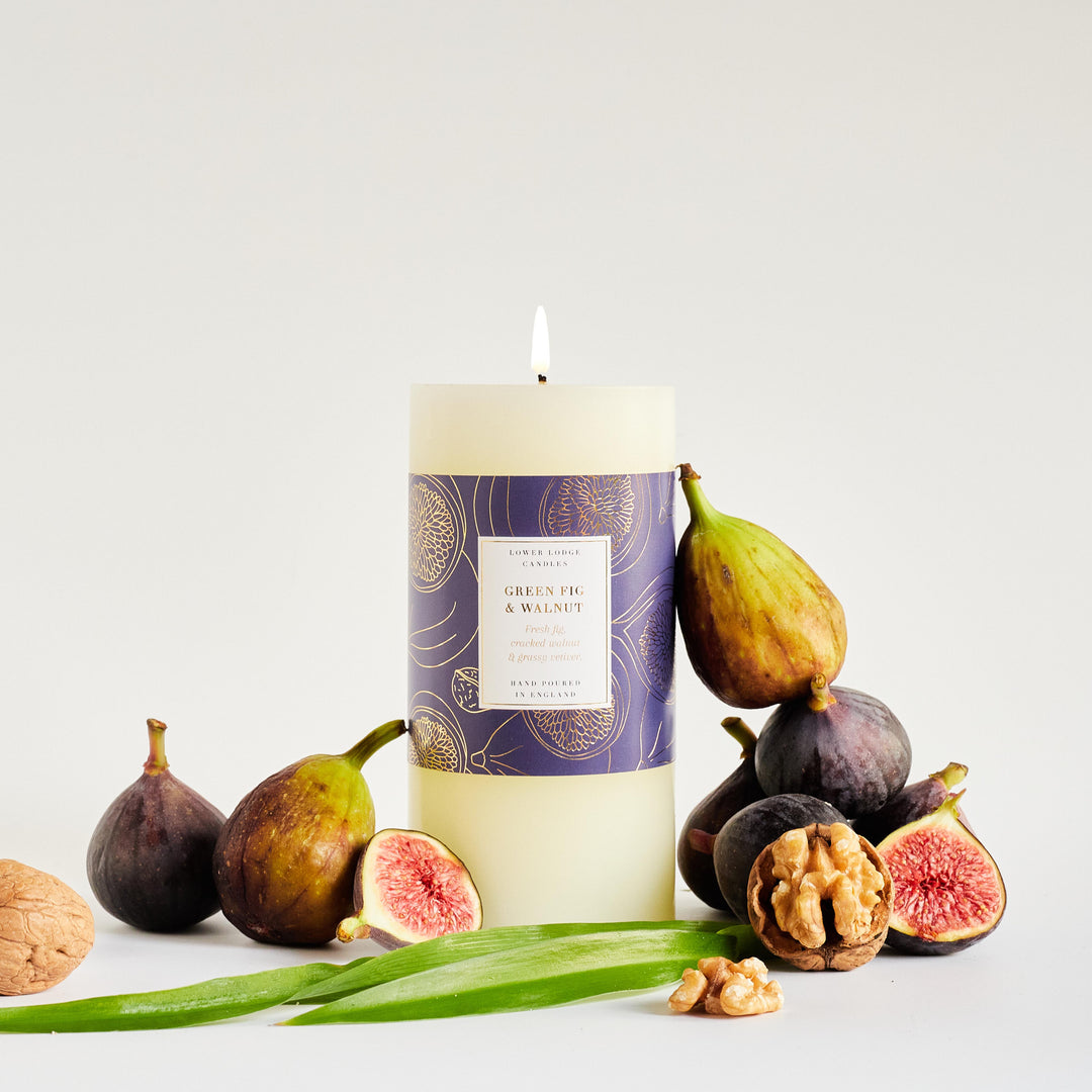 Green Fig & Walnut Scented Pillar Candle - Pillars - Lower Lodge Candles