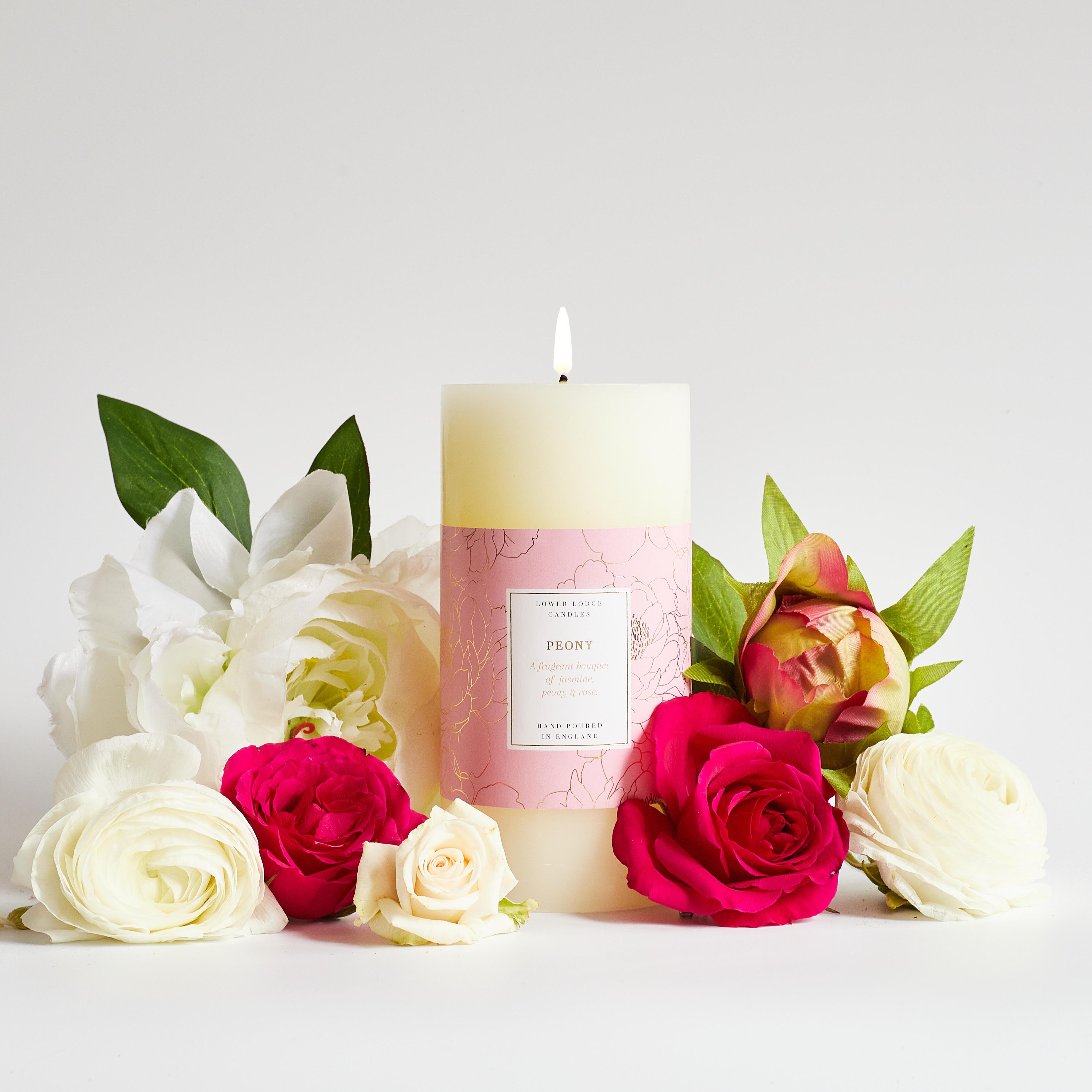 Peony Scented Pillar Candle Luxury Pillar Candle Lower Lodge Candles