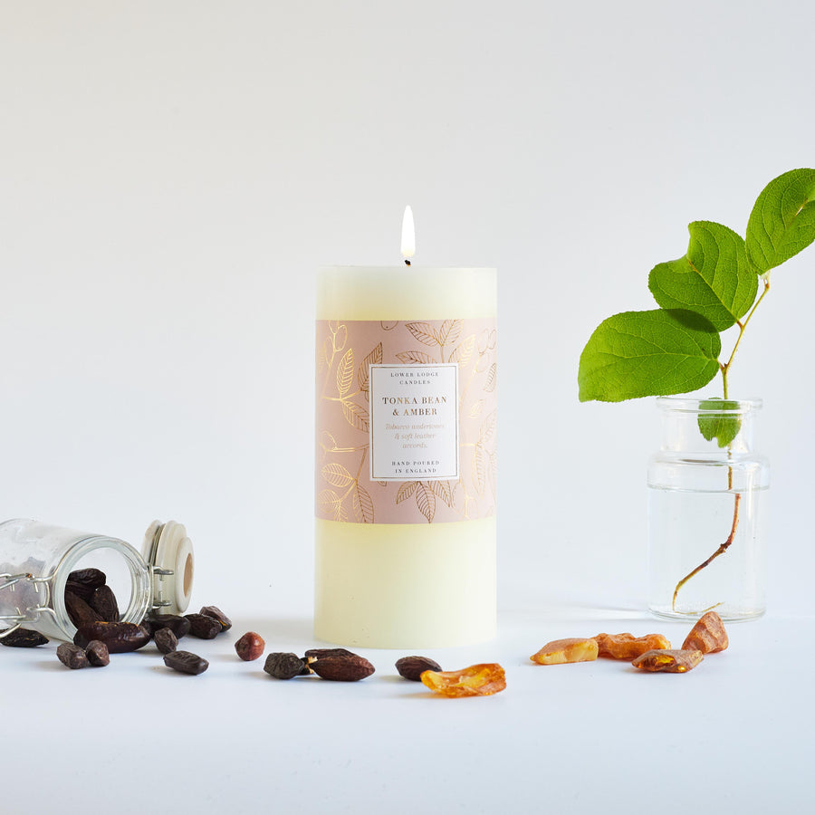 Tonka Bean & Amber Scented Pillar Candle - Pillar Candle - Lower Lodge Candles