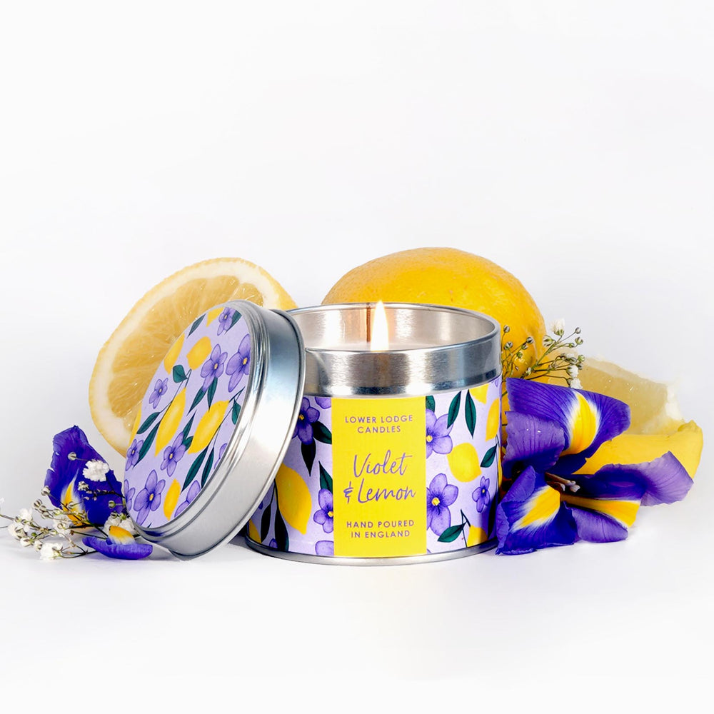 Lemon & Violet Scented Tin Candle