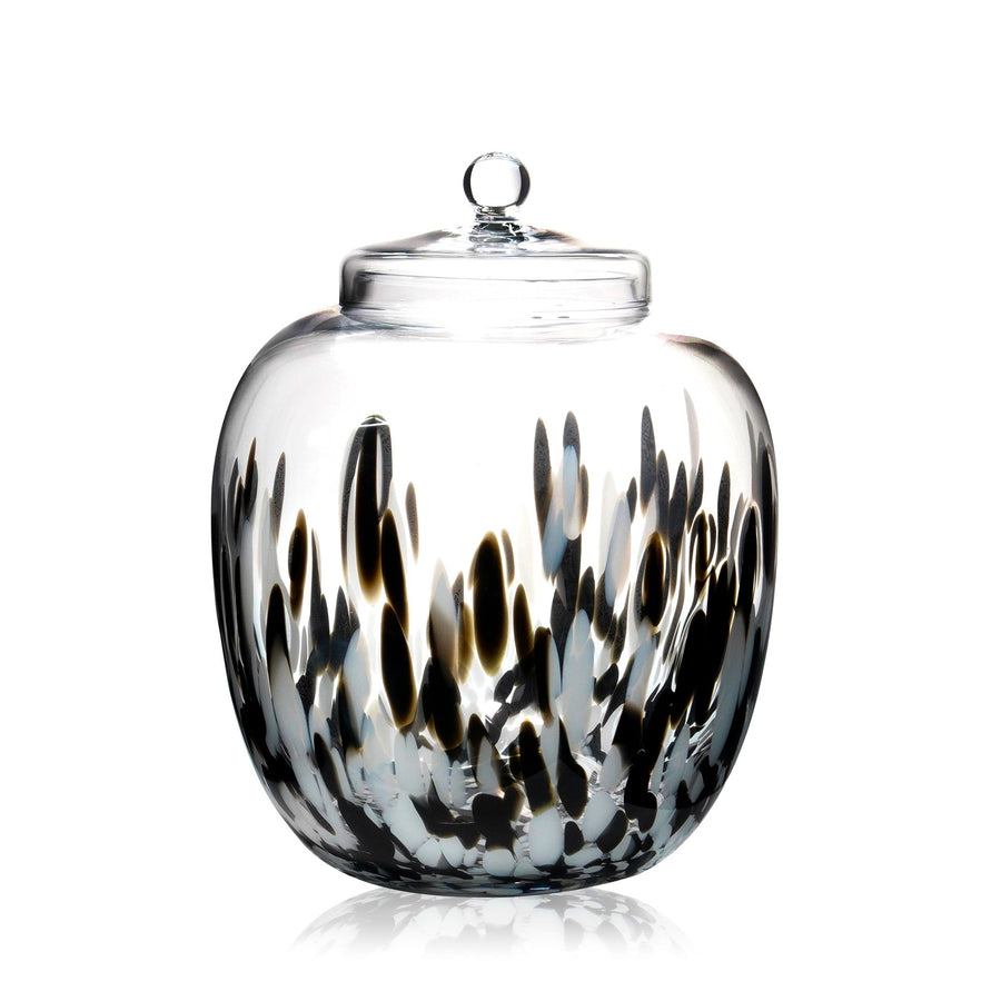 Espezo Glassware - Luxury Large Glass Bowl & Lid with a White/Black Decoration - - Espezo