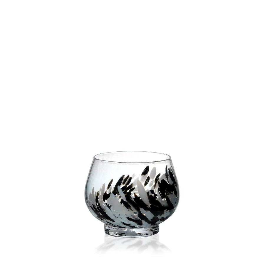 Espezo Glassware - Luxury Small Chunky Glass Bowl & Lid with a White/Black Decoration - - Espezo
