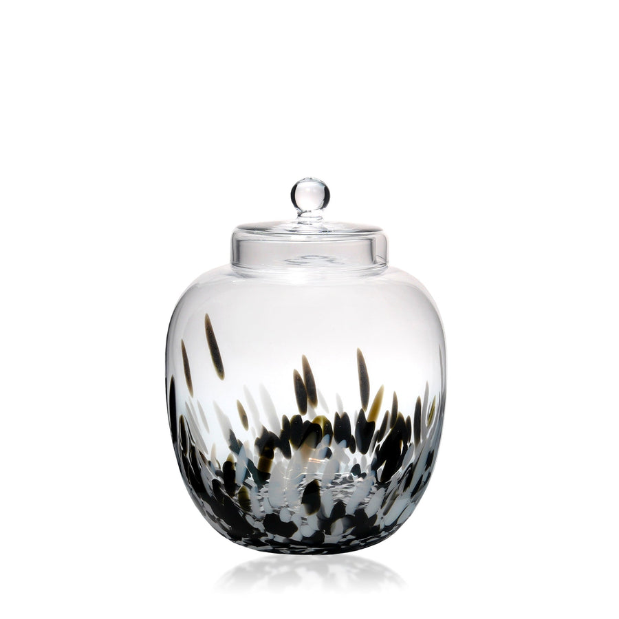 Espezo Glassware - Luxury Small Glass Bowl & Lid with a White/Black Decoration - - Espezo