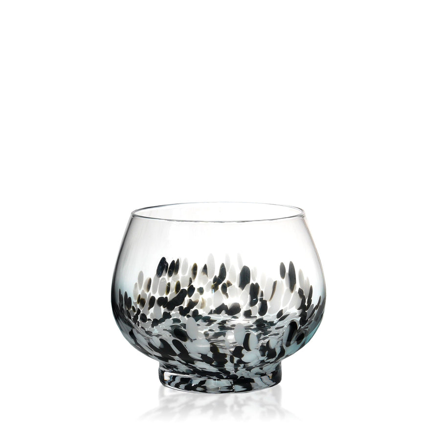 Espezo Glassware - Luxury Large Chunky Glass Bowl & Lid with a White/Black Art Decoration - - Espezo