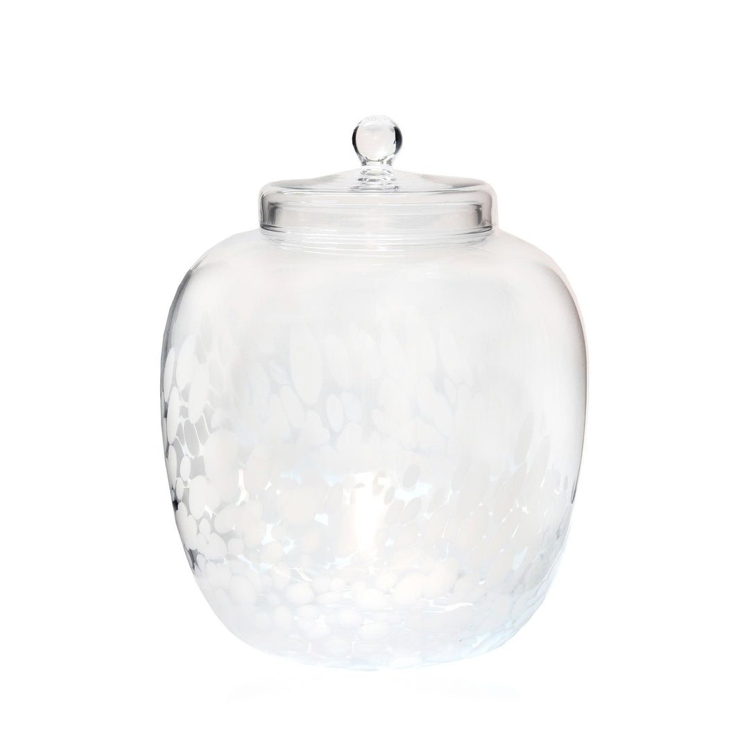 Espezo Glassware - Luxury Large Glass Bowl & Lid with a White Decoration - - Espezo