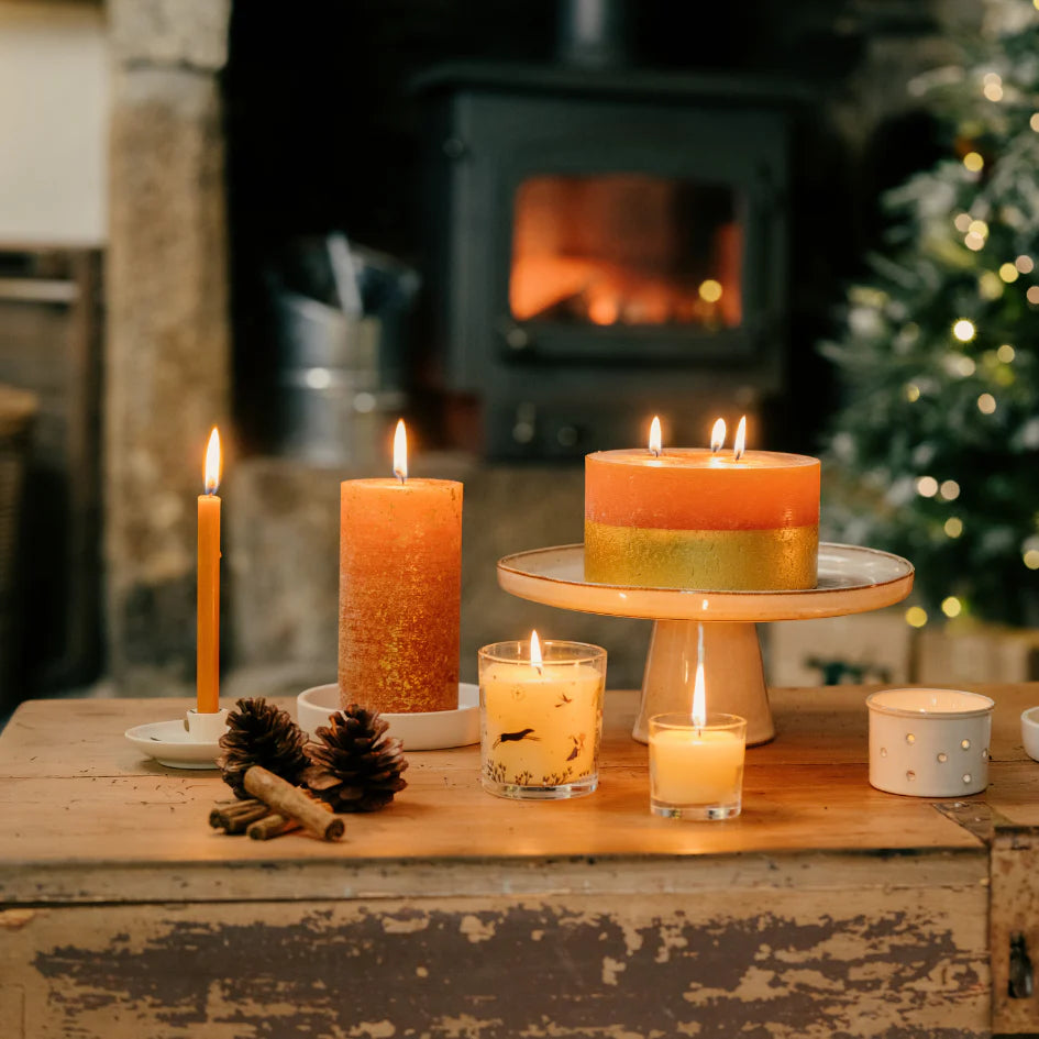 Gold Marbled Pillar Candle Orange & Cinnamon