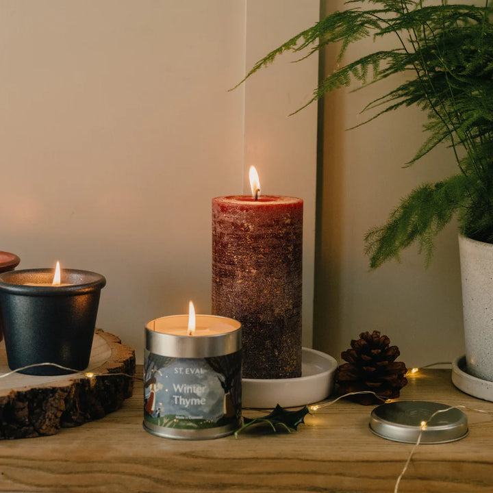 Gold Marbled Pillar Candle Figgy Pudding