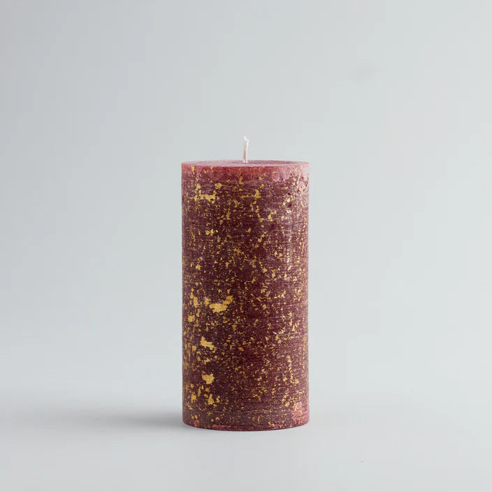 Gold Marbled Pillar Candle Figgy Pudding