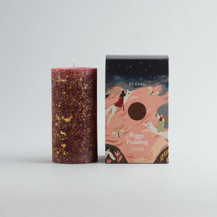 Gold Marbled Pillar Candle Figgy Pudding