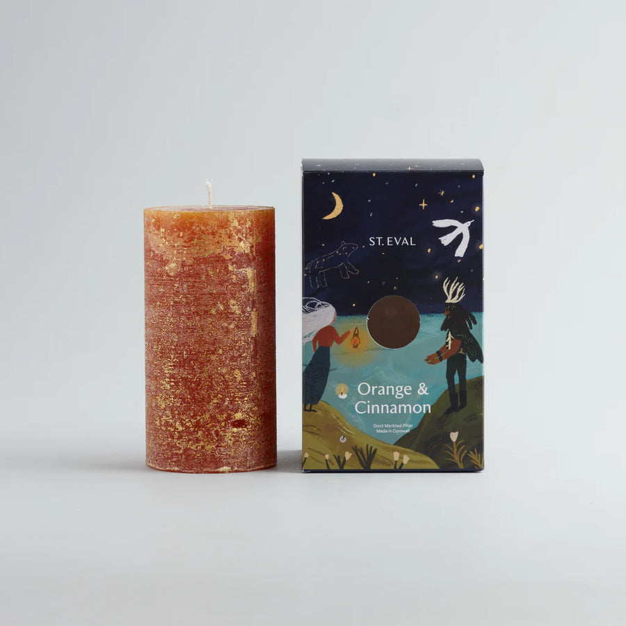 Gold Marbled Pillar Candle Orange & Cinnamon