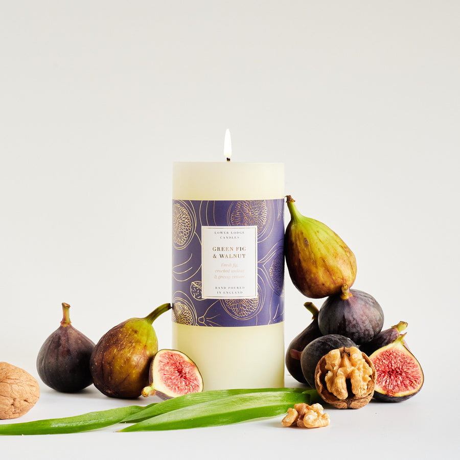 Green Fig & Walnut Scented Pillar Candle - Pillars - Lower Lodge Candles