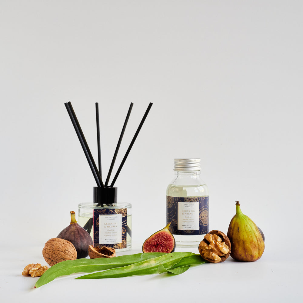 Green Fig & Walnut Scented Reed Diffuser Refill - Reed Diffuser - Lower Lodge Candles