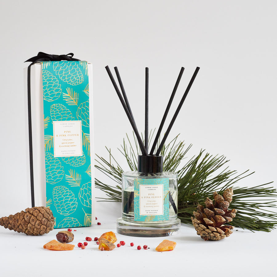 Pine & Pink Pepper Scented Reed Diffuser - Reed Diffuser - Lower Lodge Candles