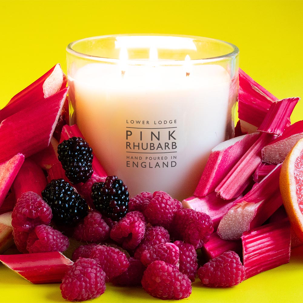 Pink Rhubarb Deluxe Scented Candle - Deluxe Candle - Lower Lodge Candles