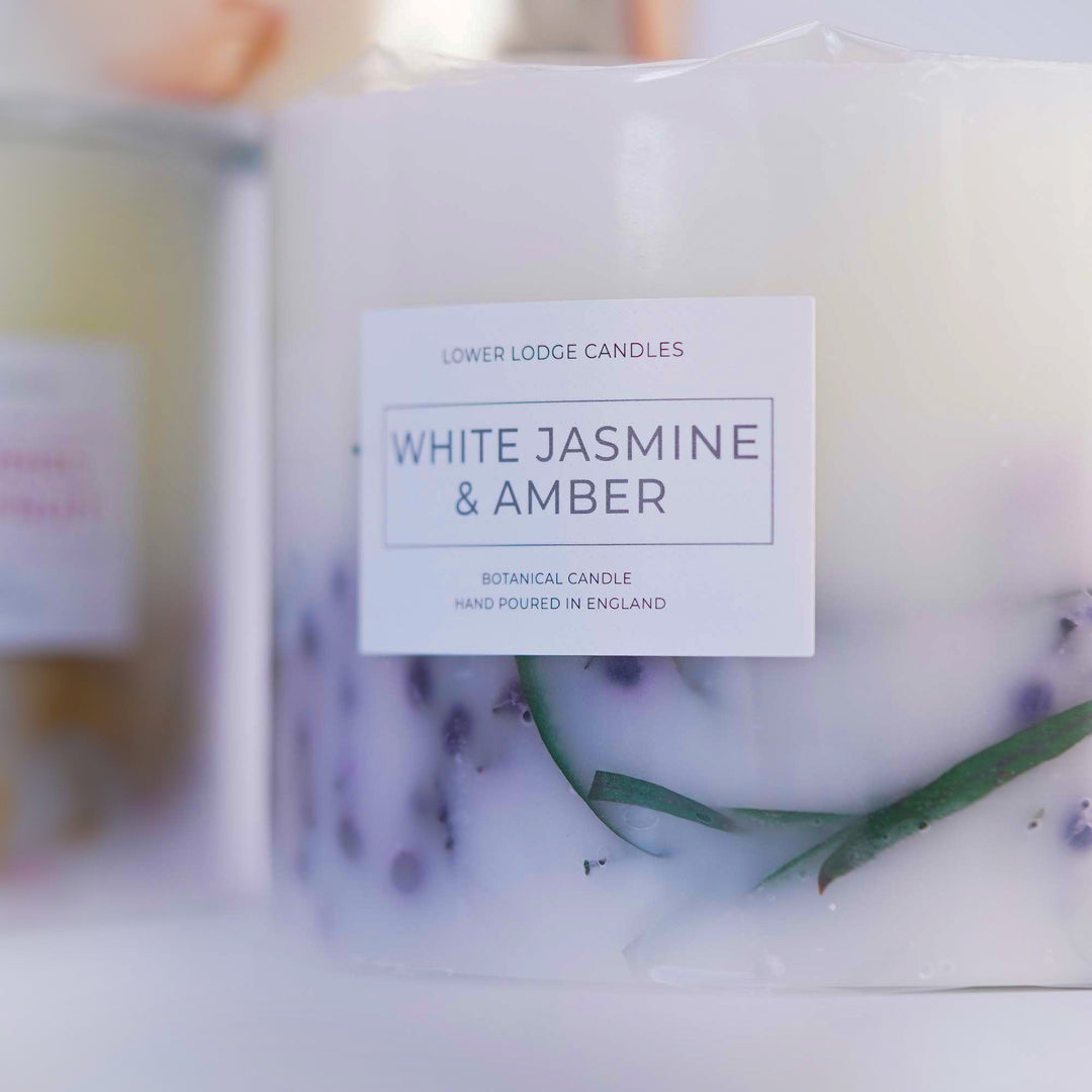 White Jasmine and Amber Large Botanical Candle - Botanical Candle - Lower Lodge Candles