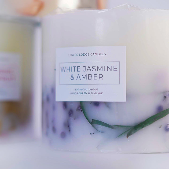 White Jasmine and Amber Large Botanical Candle - Botanical Candle - Lower Lodge Candles