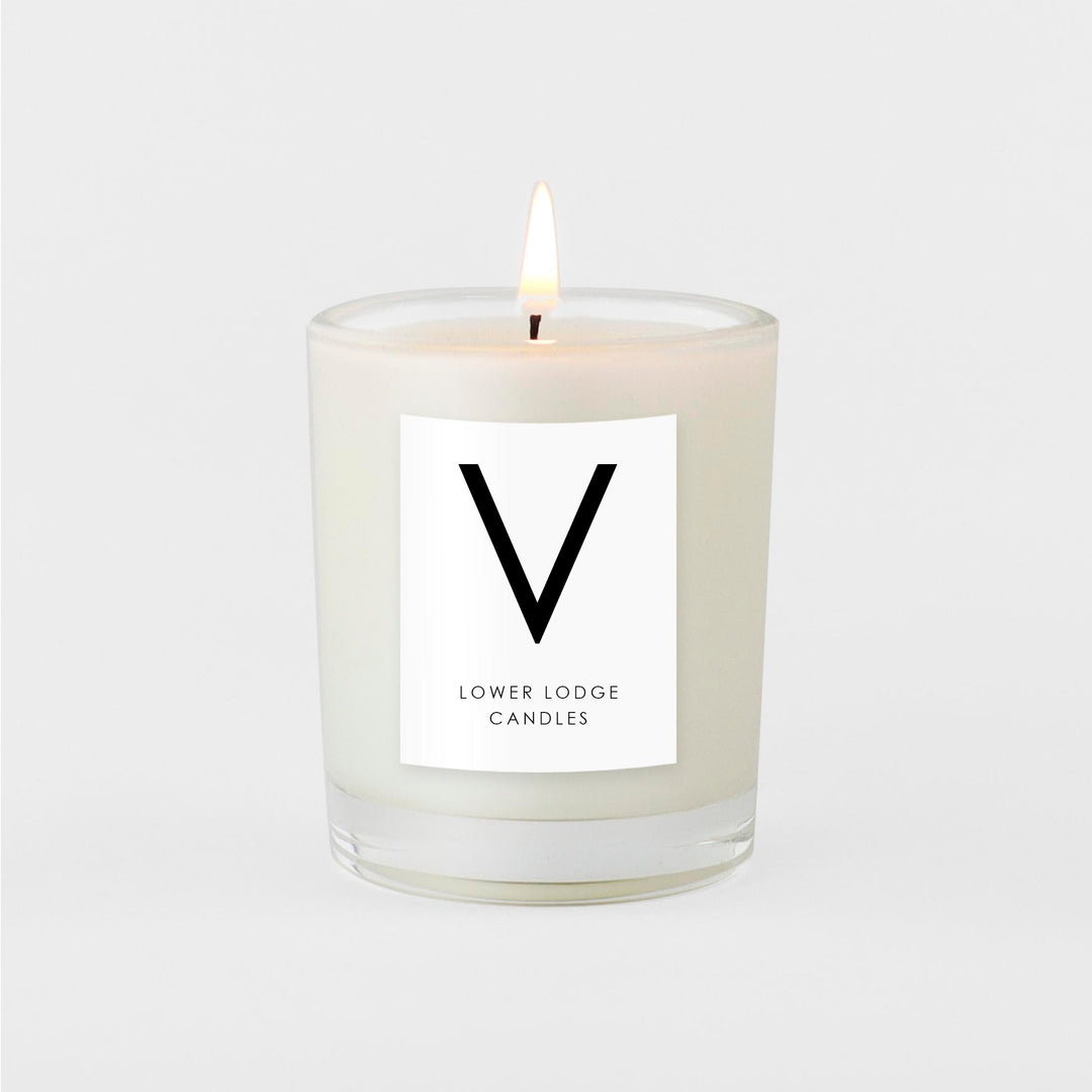 V alphabet scented candle