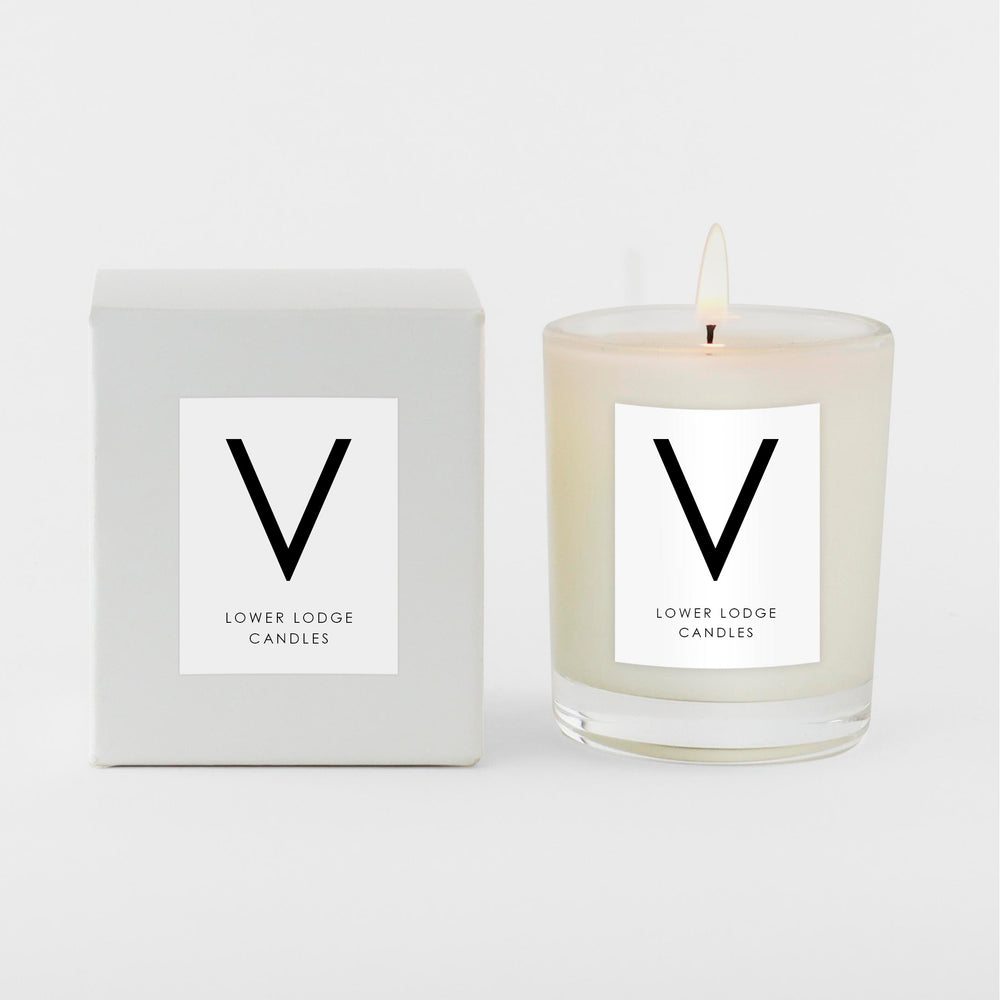 V initial scented candle