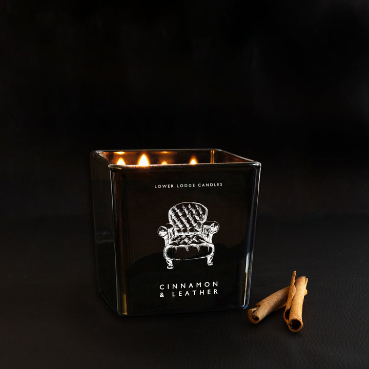 Cinnamon & Leather Deluxe Scented Candle - Deluxe Candle - Lower Lodge Candles