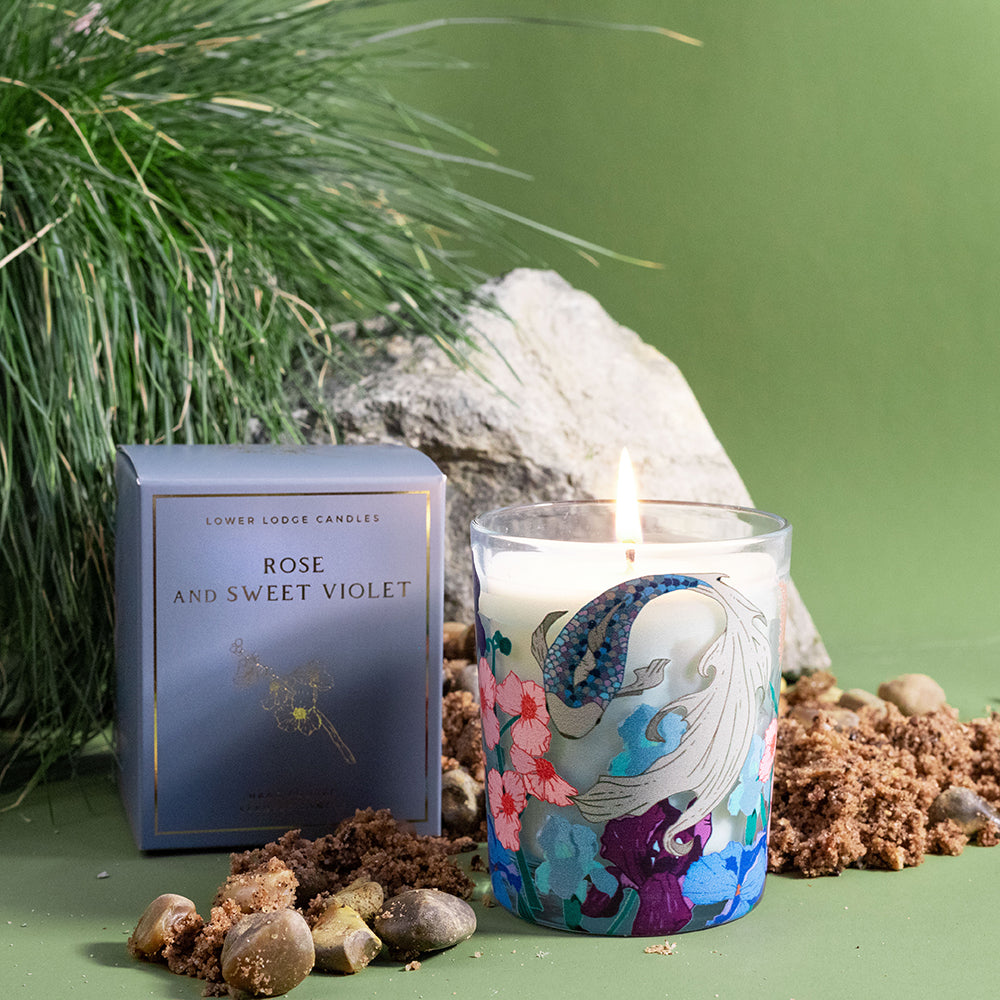 Rose & Sweet Violet Luxury Scented Candle with lavender box 