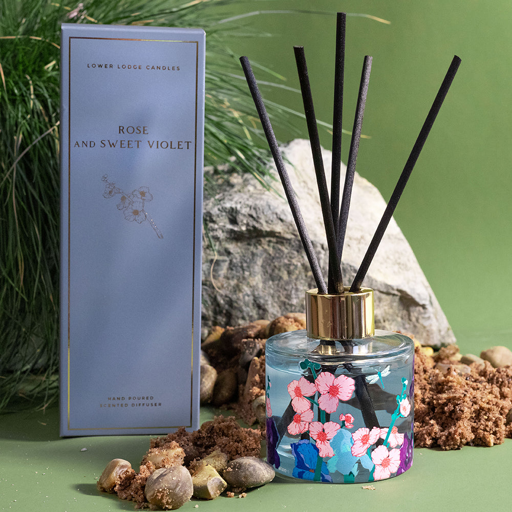 Rose & Sweet Violet Scented Reed Diffuser - Reed Diffuser - Lower Lodge Candles