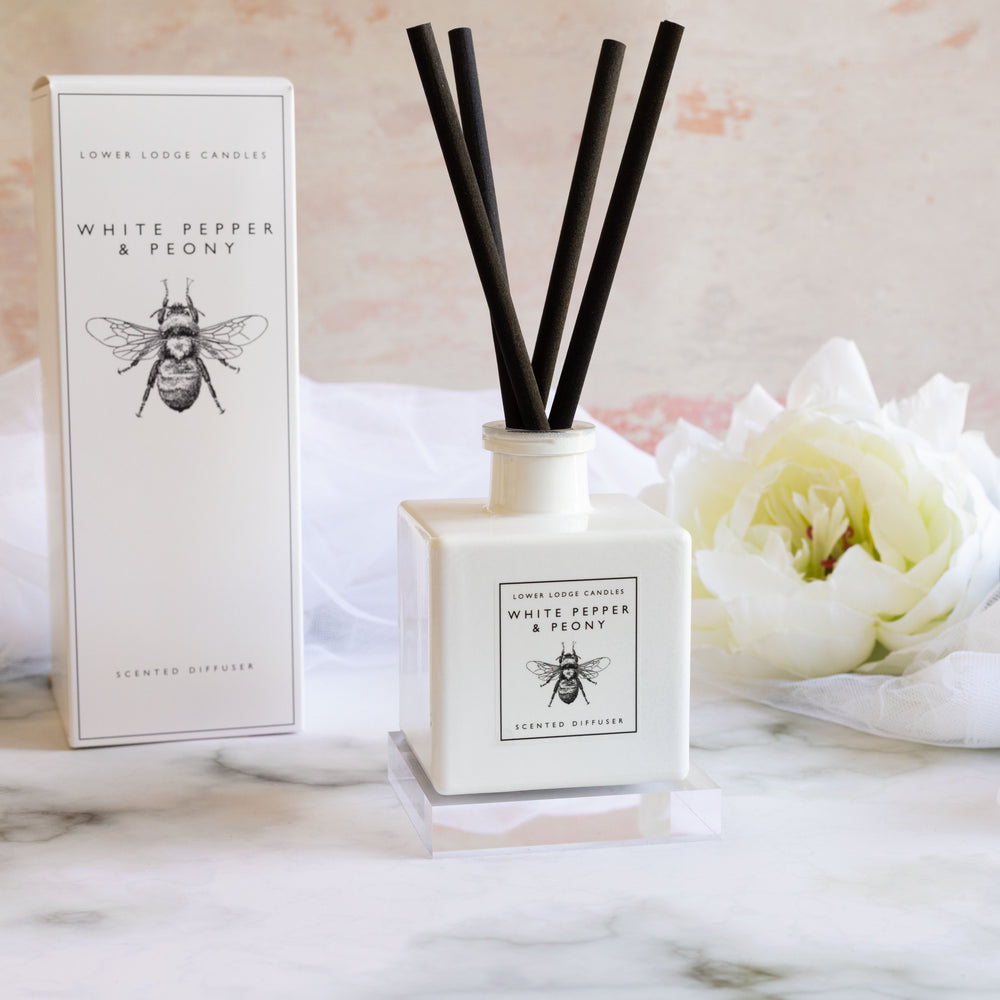 White Pepper & Peony Scented Reed Diffuser - Reed Diffuser - Lower Lodge Candles