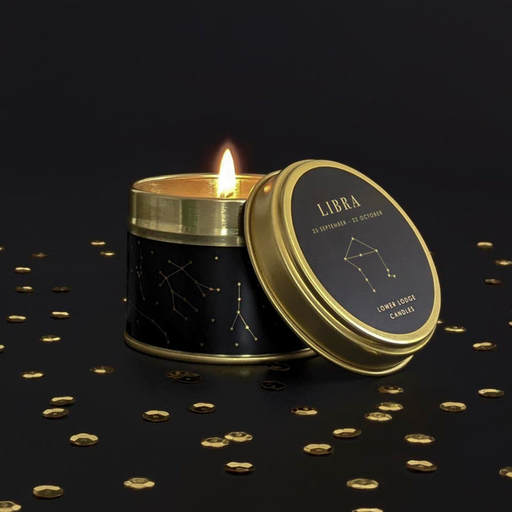 Libra Zodiac Tin Candle from Lower Lodge Candles. 